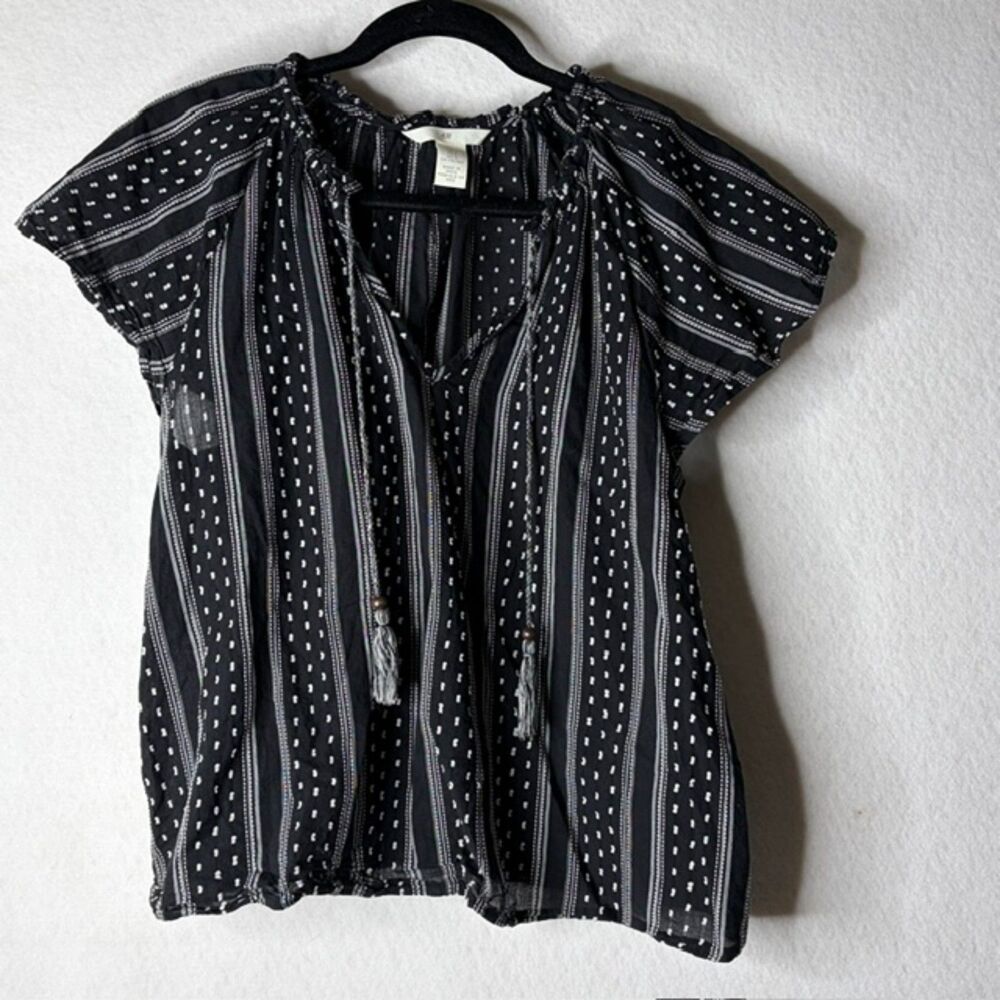 H&M Boho Tassel Tie Striped Flutter Sleeve Blouse size Medium